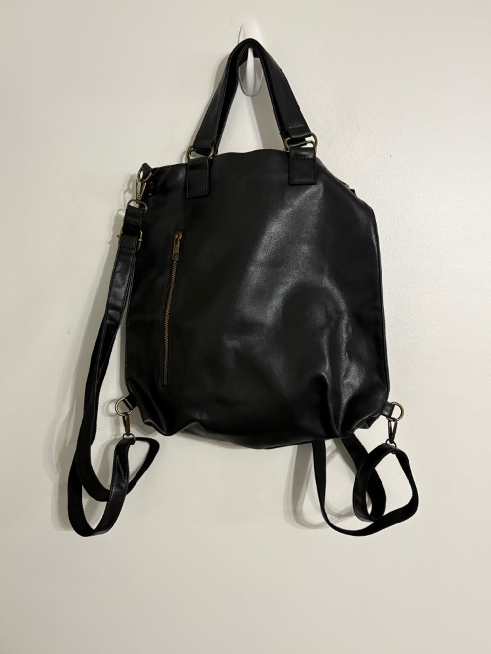 Black Convertible Women's Large vegan Leather Tote Backpack New
